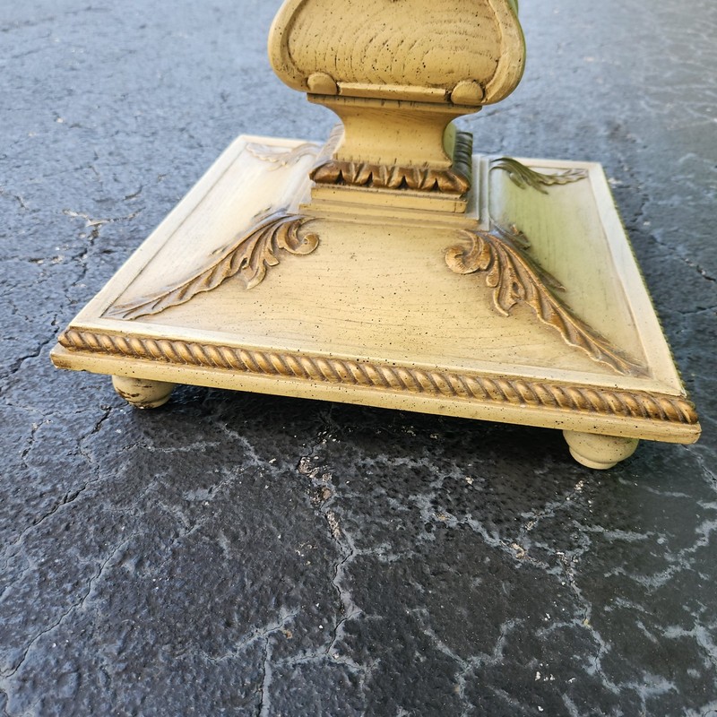VTG Provincial Style Side Table Carved Pedestal Wood Base with Square Marble Top gallery