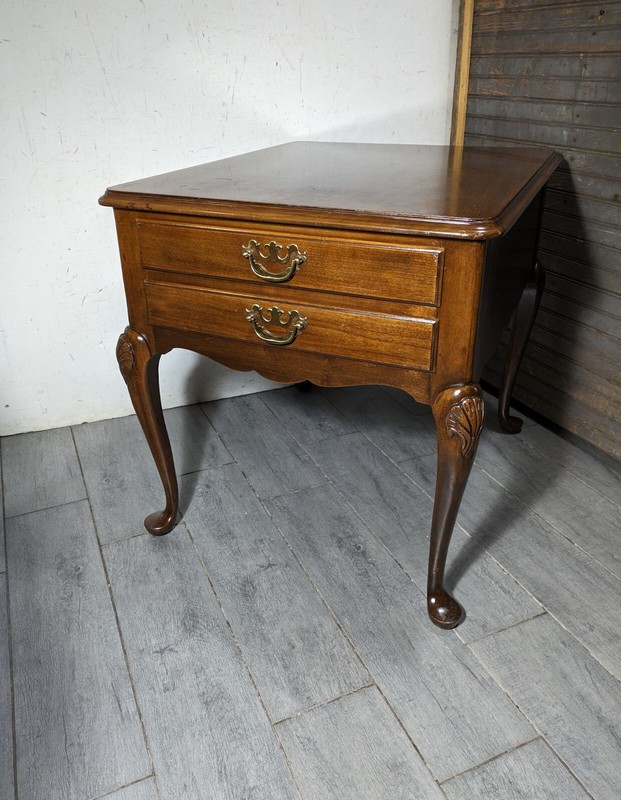 Vintage Drexel Cherry Wood Queen Anne 2-Drawer End Table