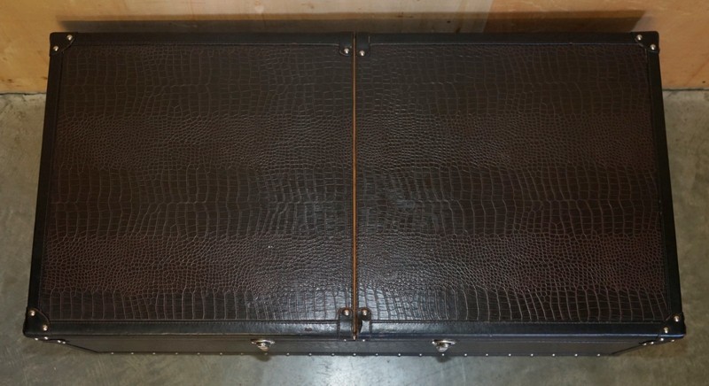 LEATHER CROCODILE ALLIGATOR EMBOSSED ASH WOOD INTERNAL STORAGE COFFEE TABLE gallery
