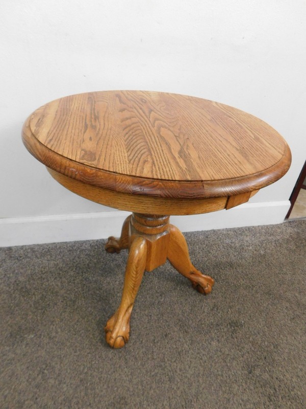 Vintage Antique Style Round Solid Oak Ball Claw Foot Side Lamp Table Tripod 23″
