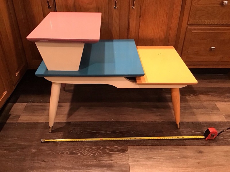 Mid Century Modern MCM End Table Step Table 3 Tier Oak Wood Tapered Legs PAINTED gallery