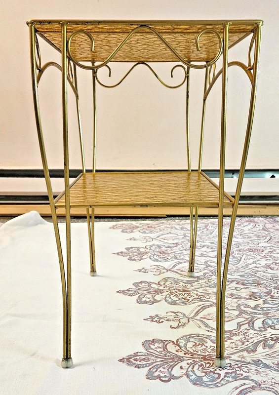 VTG MCM Tiered w/Original English Muffle Glass Table Hollywood Regency Retro gallery