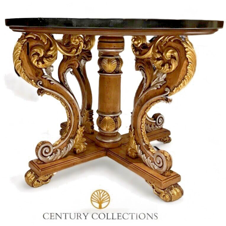 Francesco Molon Round Table With Italian Hand-carved Marble Top and Base gallery