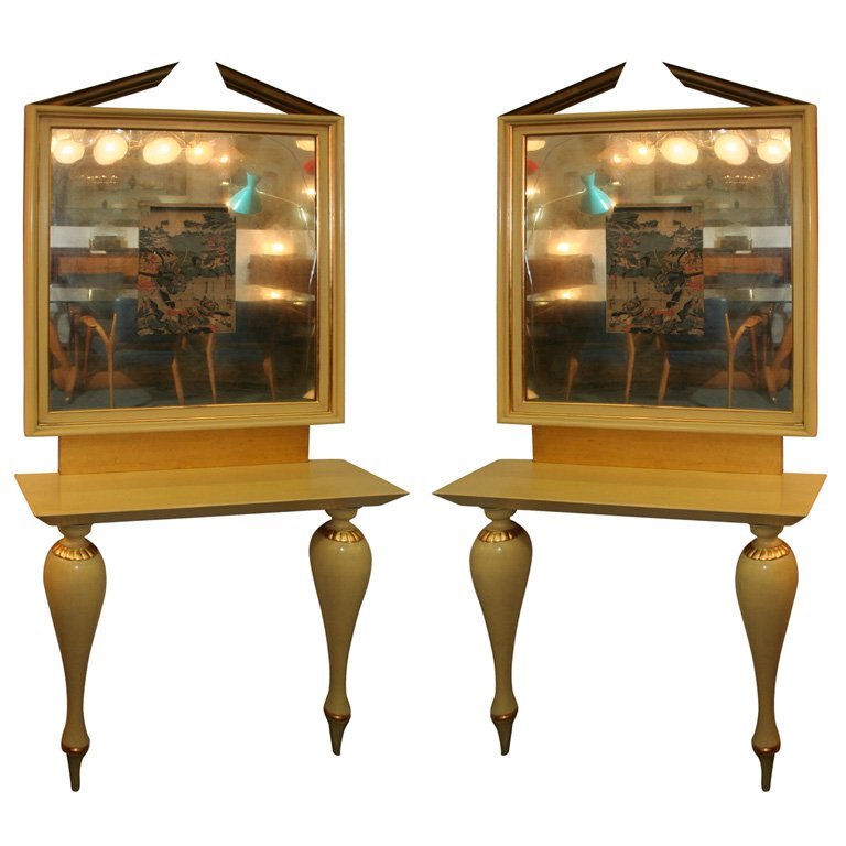 Pair of Wood, Glass and Lacquer Console’s by Carlo Enrico Rava, Italy, 1940