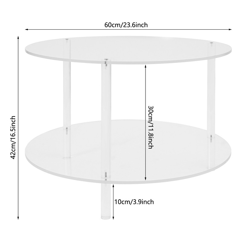Modern Acrylic 2-tier Coffee Table Living Room Round End Table With Storage Rack gallery
