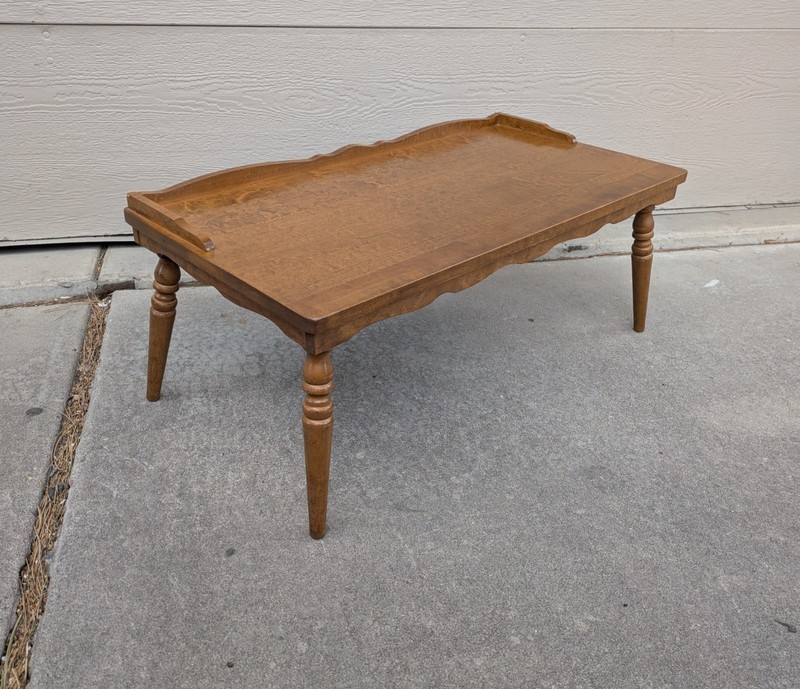 Vintage Rustic Country Colonial Maple Wood Coffee Table Turned Legs Gallery MCM