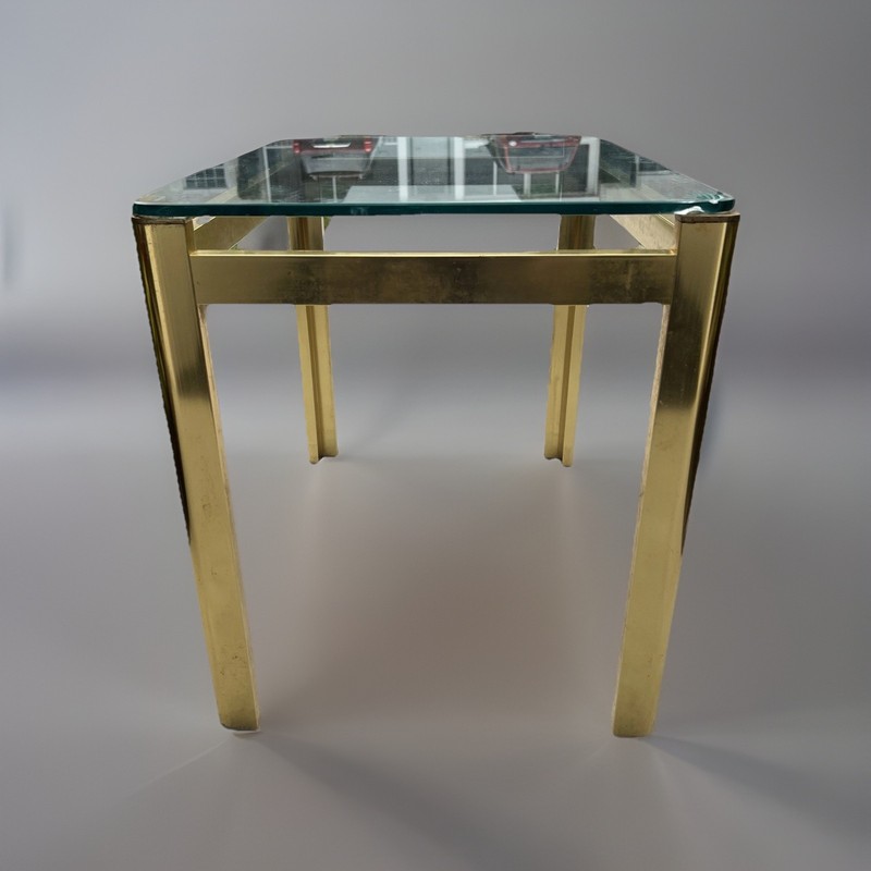 Mid-Century Modern Hollywood Regency Brass and Thick Glass Coffee End Table gallery