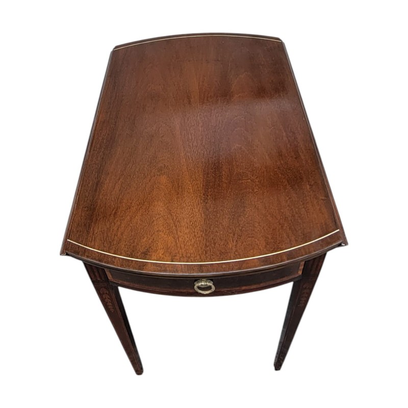 1940s Baker Mahogany Pembroke Table Inlaid Federal Style Drop Leaf USA Made gallery