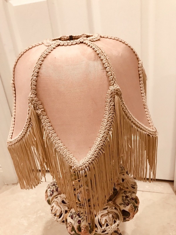 Antique Victorian French Style Lamp Shade 6 Leaf ￼Fringe Pink 11” x 7.” ￼￼