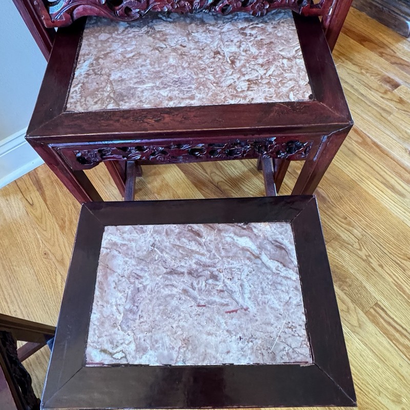 Vintage Rosewood Chinoiserie Nesting Tables Set of 4 Marble Top Carved gallery