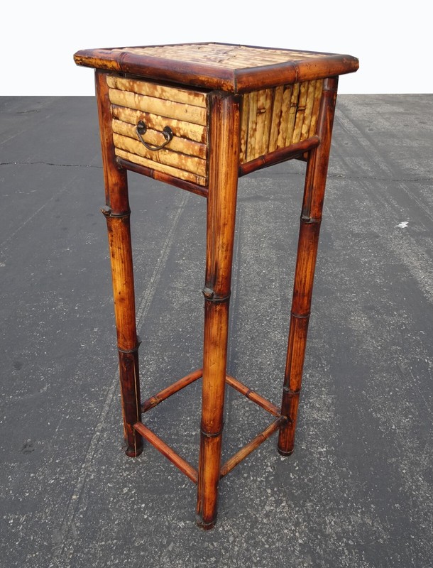 Vintage French Counry Bamboo Rattan Plant Stand ~ Side Table with a Drawer gallery
