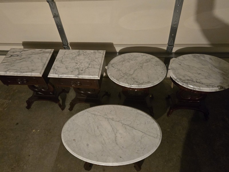 KIMBALL ROSE LYRE HARP ITALIAN MARBLE ACCENT AND COFFEE TABLE SET OF 5 gallery