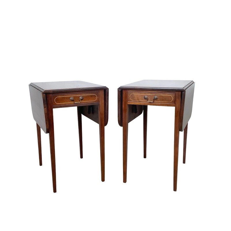 Pair Federal Style Drop Leaf Pembroke End Side Tables w Drawer