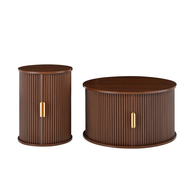 Mid Century Walnut Coffee Table with Sliding Tambour Doors Storage Modern 71 gallery