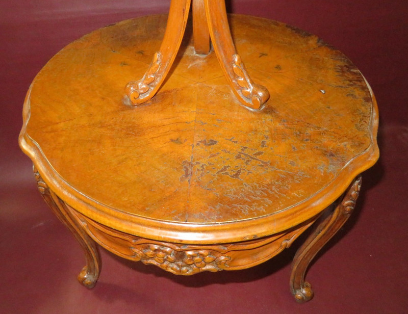 Antique 28.5" Tall American Burled Walnut Two-Tiered Occasional Table c. 1930 gallery