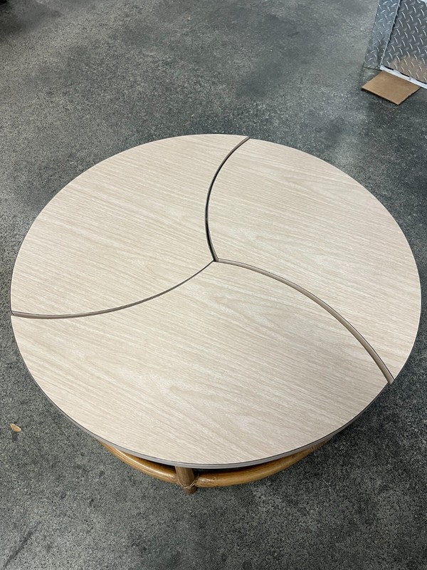 Unusual 1950's Ying Yang Puzzle Rattan Coffee Table W Laminate Top gallery