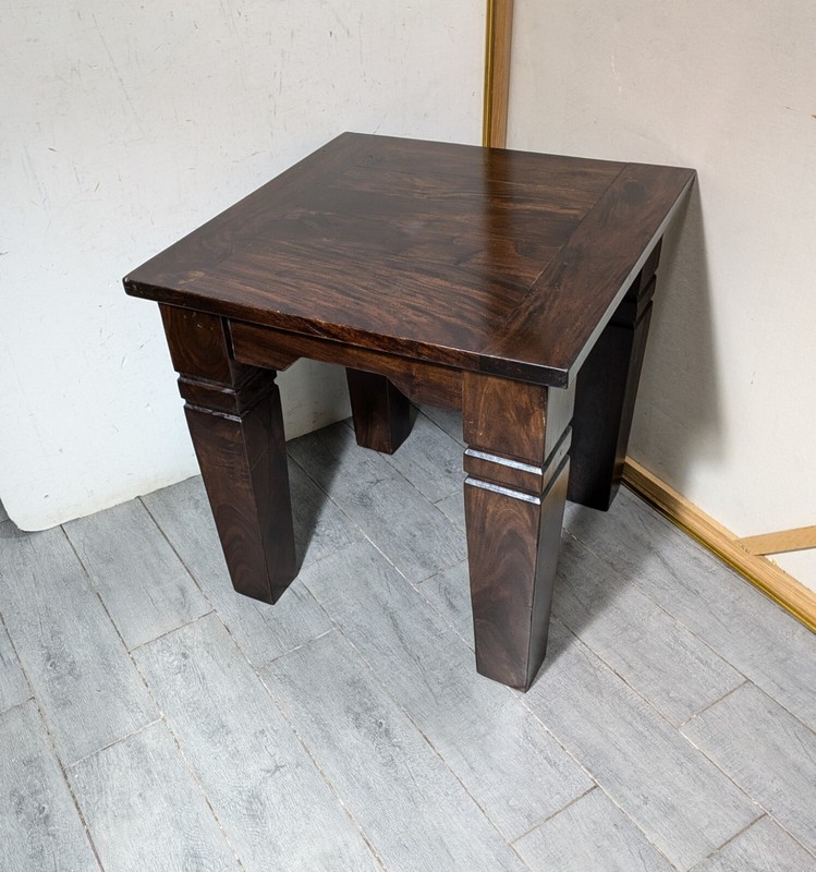 Vintage Heavy Rustic Solid Wood Asian Oriental Brutalist Side End Table W72 gallery