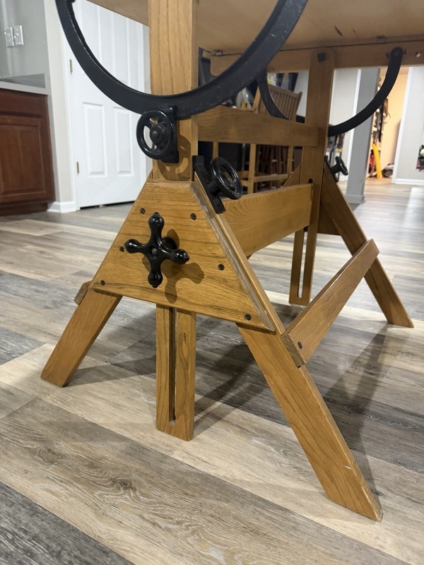VINTAGE CAST IRON AND WOOD DRAFTING TABLE/DESK C.1950 41x32" rare Adjustable gallery