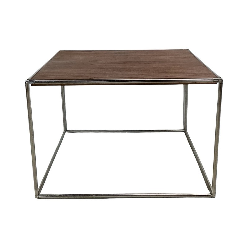 Mid-Century Tubular Chrome Side Table With Walnut Top