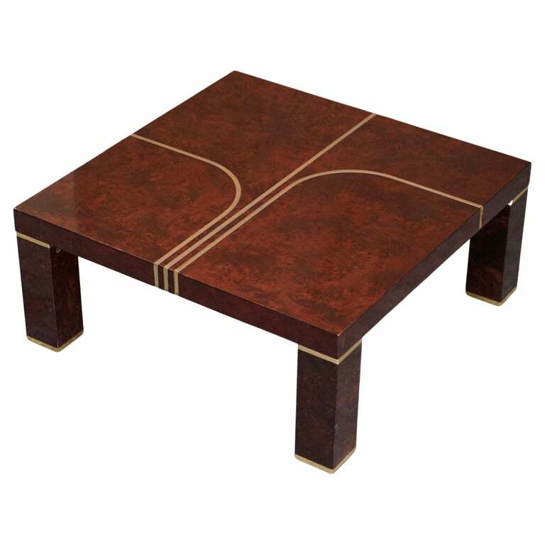 STUNNING CONTEMPORARY ART MODERN BURR WALNUT, BRASS INALY COFFEE COCKTAIL TABLE