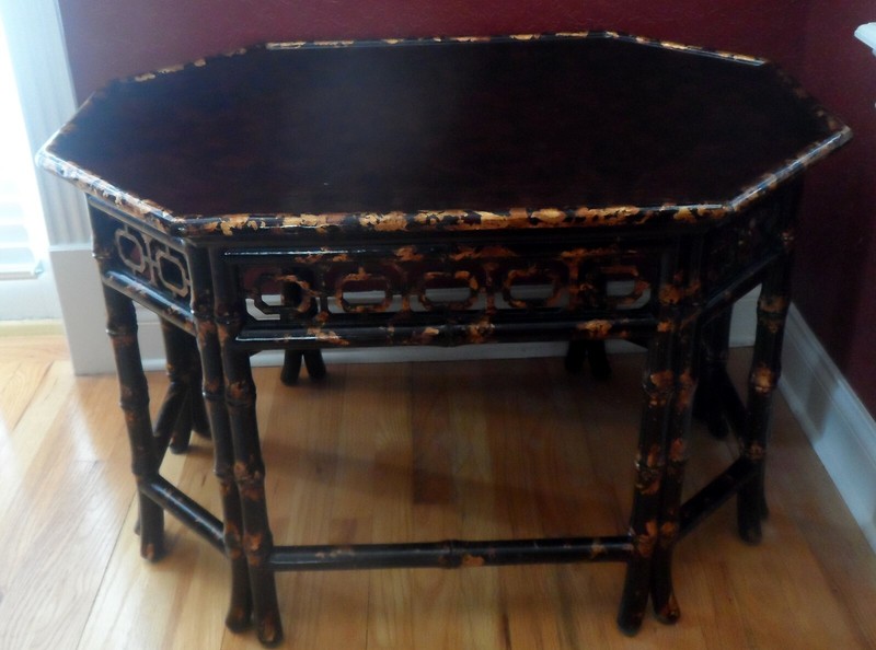 Vintage Maitland-Smith Campaign Style Faux Tortoise Shell Bamboo Tray Table gallery