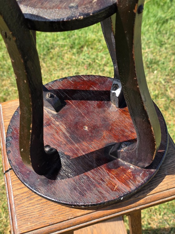 Antique Wood Plant Stand Parlor Table 16" Small Round Pedestal Slotted Screws gallery
