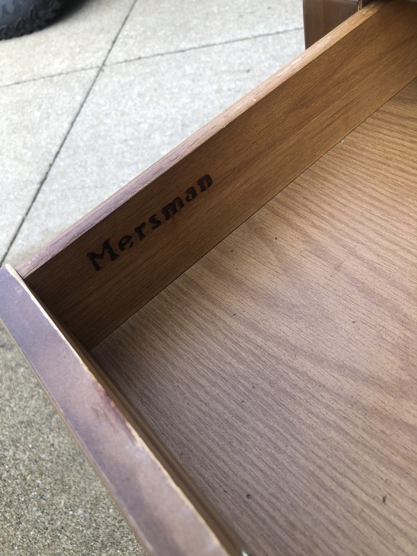 Mid Century Walnut Mersman End Table Vintage Formica Top 27 1/2” gallery