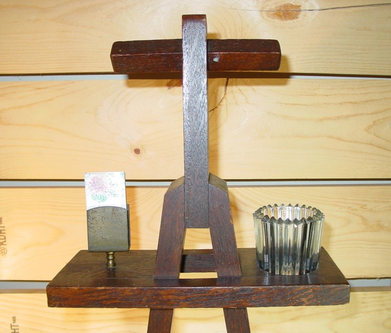 Antique Primitive Handcrafted Wood Candle Stick Holder Table gallery