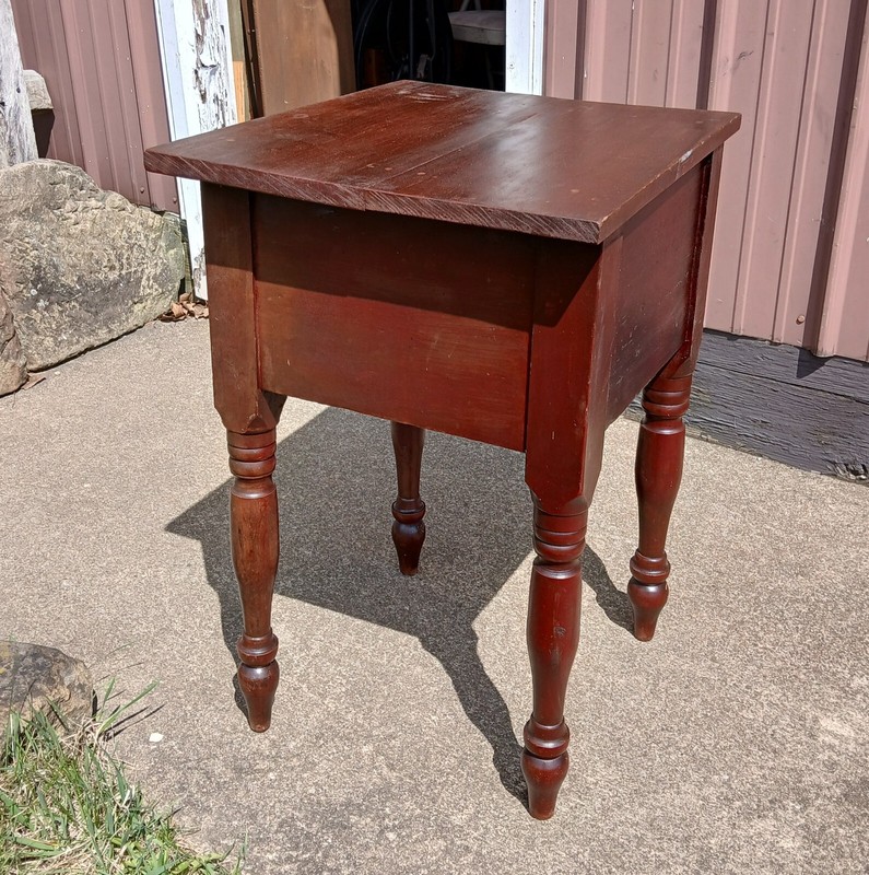 Antique Primitive Two Drawer Stand in Old Dark Red Finish 1850s Era gallery