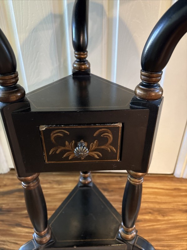 VTG- Reproduction--Napoleon Black Side Table With Drawer And Painted Accents gallery