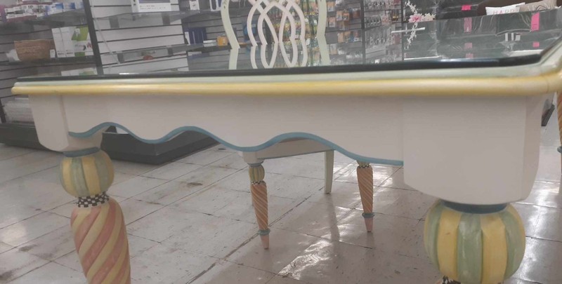 Beautiful Hand Painted Mackenzie Childs INSPIRED Glass-Top Table and Chair gallery