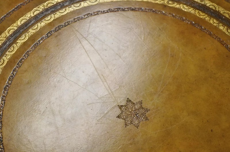 Maitland Smith French Empire Regency Leather Top Brass Feet Center Drum Table gallery