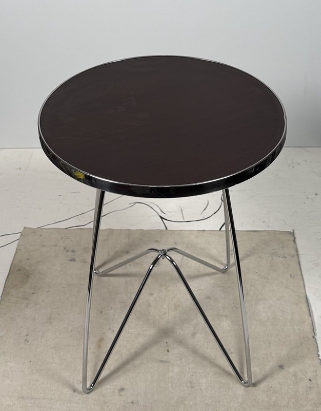 Vintage Chrome Wire Side Table Rosewood Mid Century Mod 16” Plant Stand Round