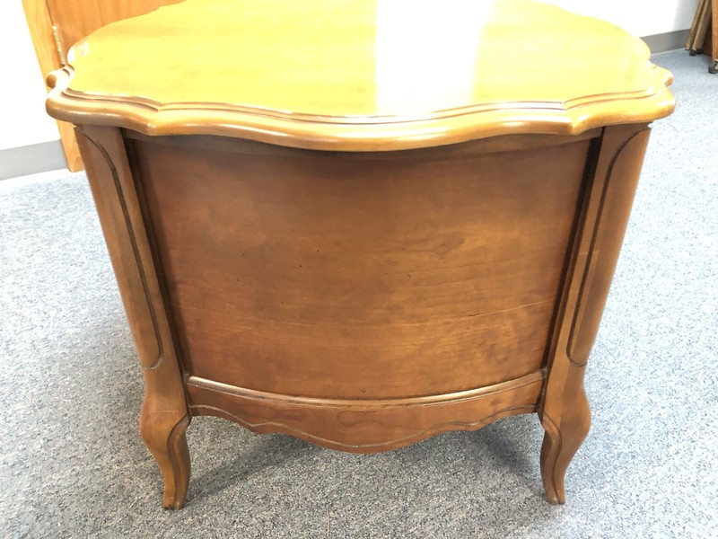 vintage French Provencial Drum Table w 2 Screened Window Doors & Scalloped Edge gallery