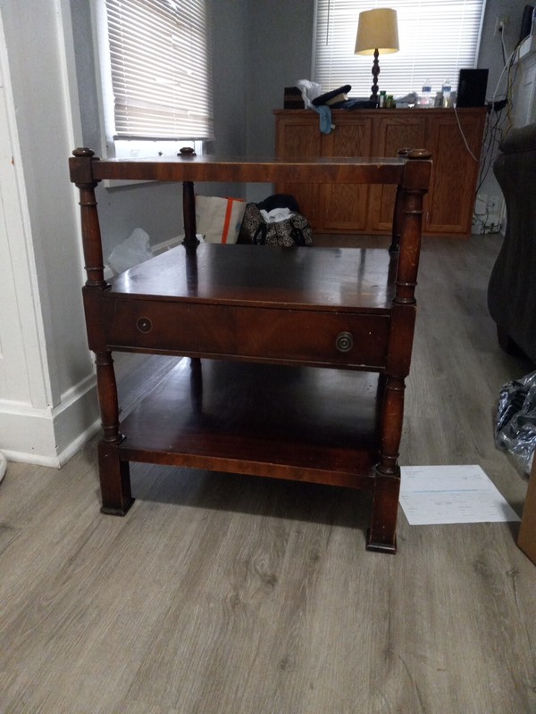 Beautiful Antique Side Table, Few Scraches Has 1 Handle. Heavy Thick Wood gallery