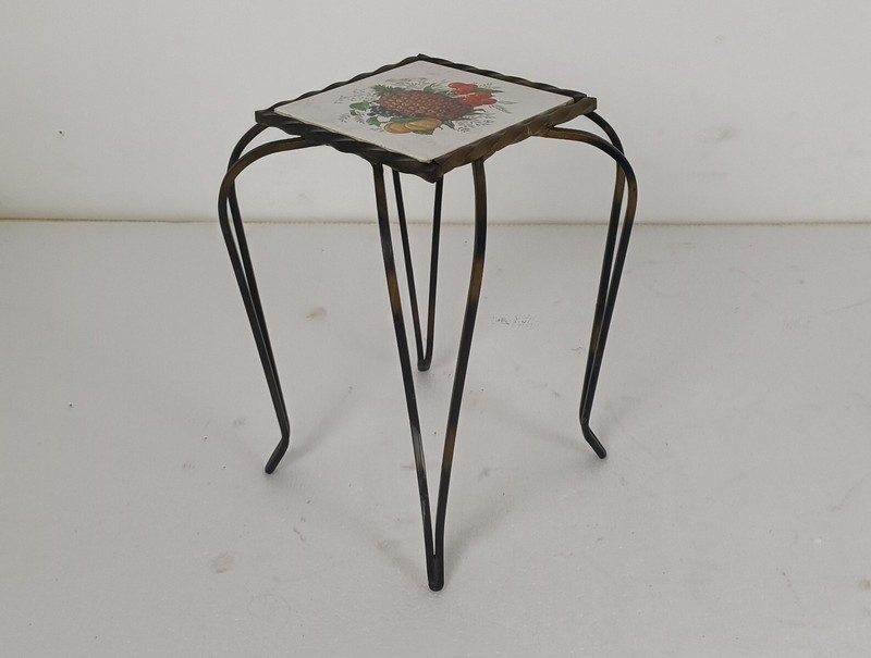 Vintage Side Table Plant stand Ceramic Tile MettlachGermany Funky Wrought Iron gallery