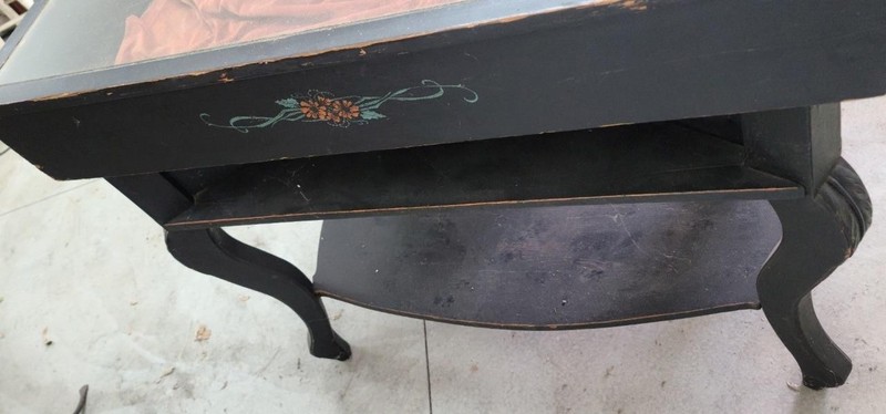 Antique Vitrine Display Table – Tole Painted Floral – GDC – USEFUL ANTIQUE TABLE gallery