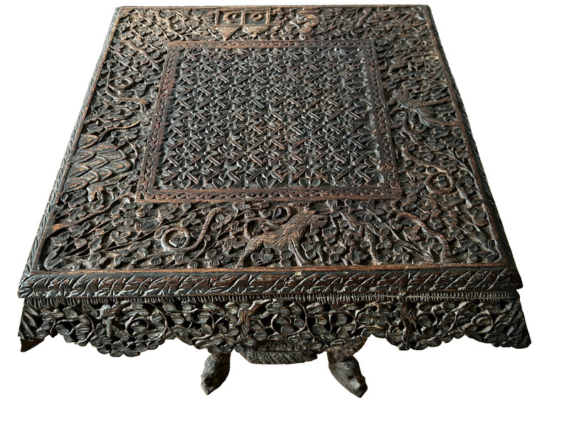 Anglo-Indian 19c Burmese Colonial Hand-Carved Hardwood Side Table 22''Hx18.5''W gallery