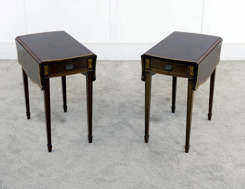 Pair Pembroke Tables Mahogany Side Table Inlay