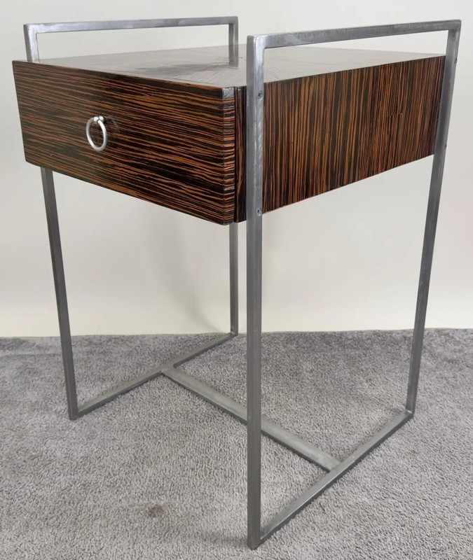 Mid-Century Modern Macassar Zebra Design & Iron Nightstand or End Table, a Pair gallery