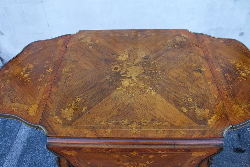 19th c French Inlaid & Marquetry Occasional Table with Bronze Gallery and Ormolu gallery