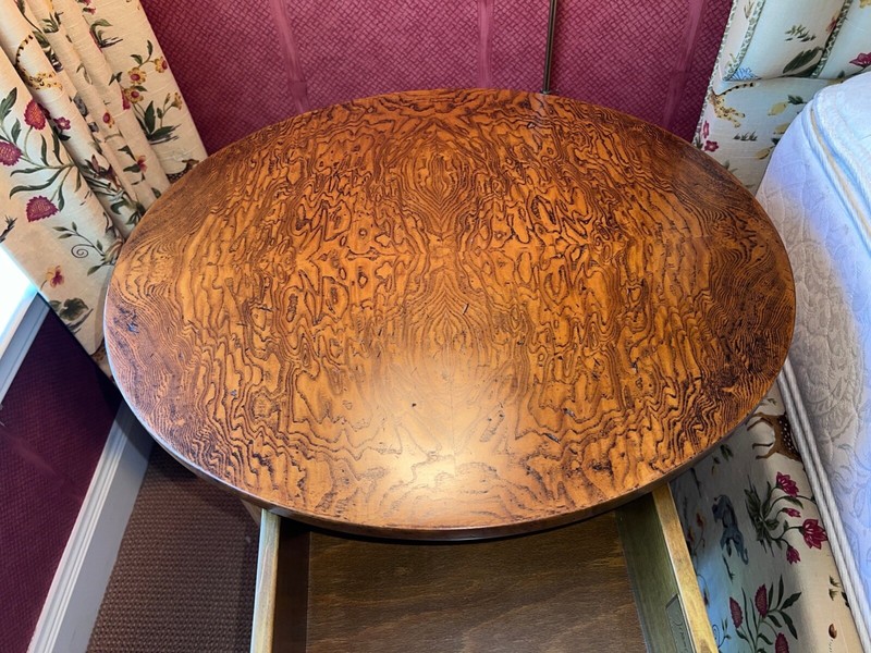 George III Style Burl Walnut Oval Single Drawer Accent Side Table gallery