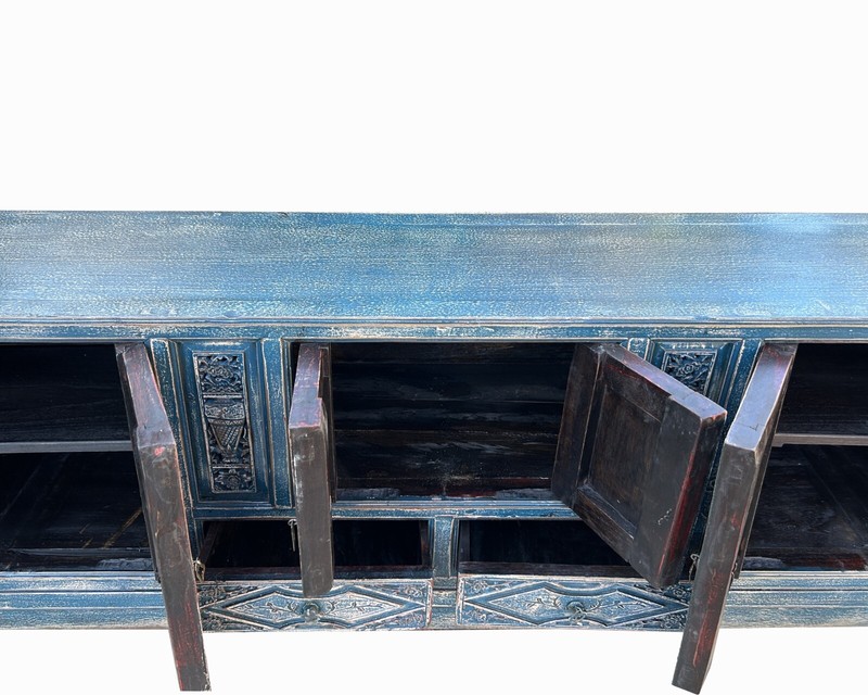 Chinese Distressed Dark Blue Vases Pattern TV Console Table Cabinet cs7738 gallery