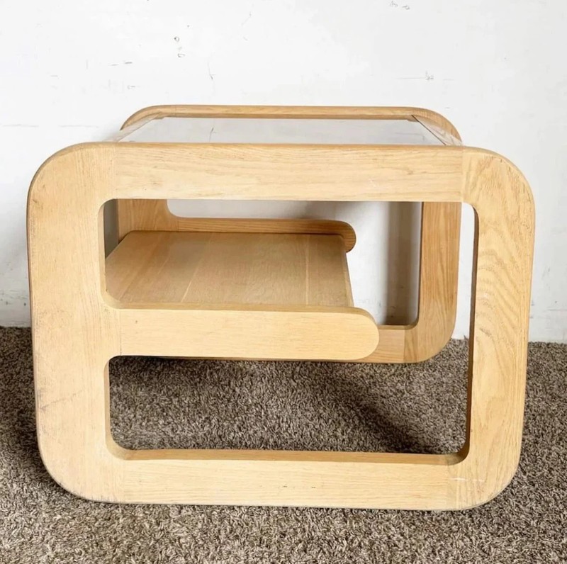 Mid Century Modern Oak Side Tables With Smoked Glass Top by Lou Hodges - A Pair gallery