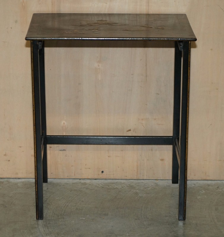 NEST OF THREE CIRCA 1900 CHINESE CHINOISERIE LACQURERED SIDE TABLES HAND PAINTED gallery