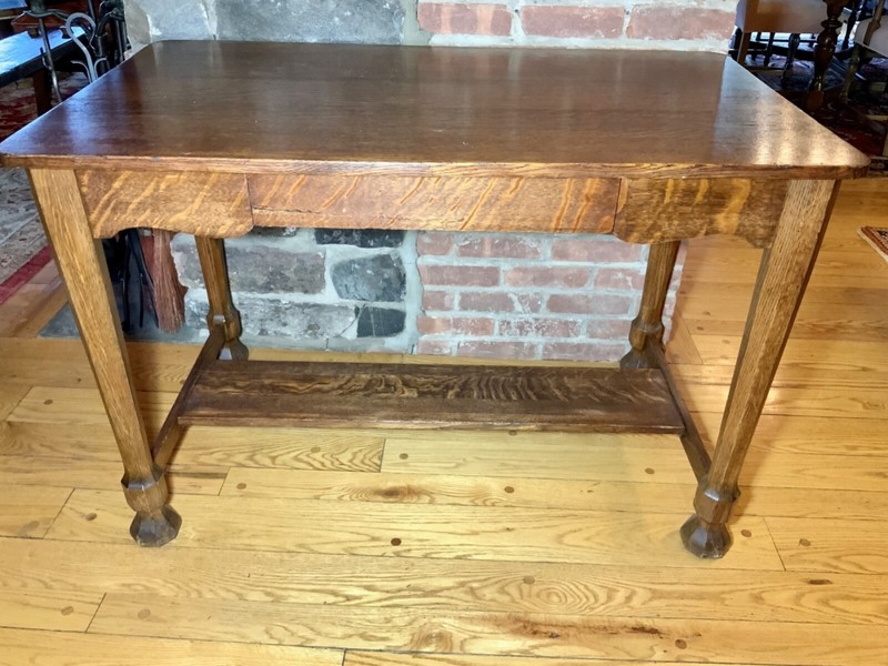 Antique Gothic Revival Style Oak Library Console Table