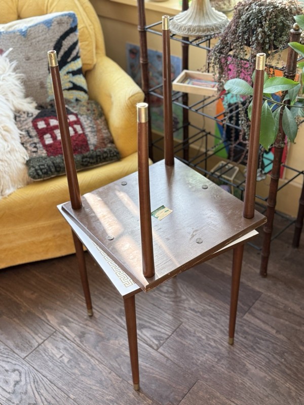 Vintage MCM nesting Stacking Tables Greek Key Design ARTEX 2 White /gold Accents gallery