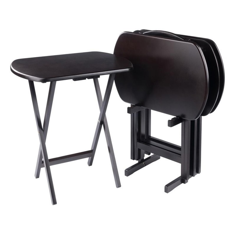 Pemberly Row Solid Wood Corbett 4 Oversized Snack Table and Stand Coffee Finish