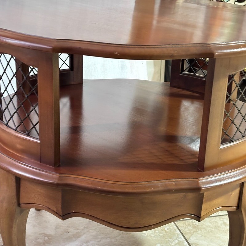 Mid 20th Century Hardwood, Brass Mesh French Round Accent Table 28 x 26" gallery