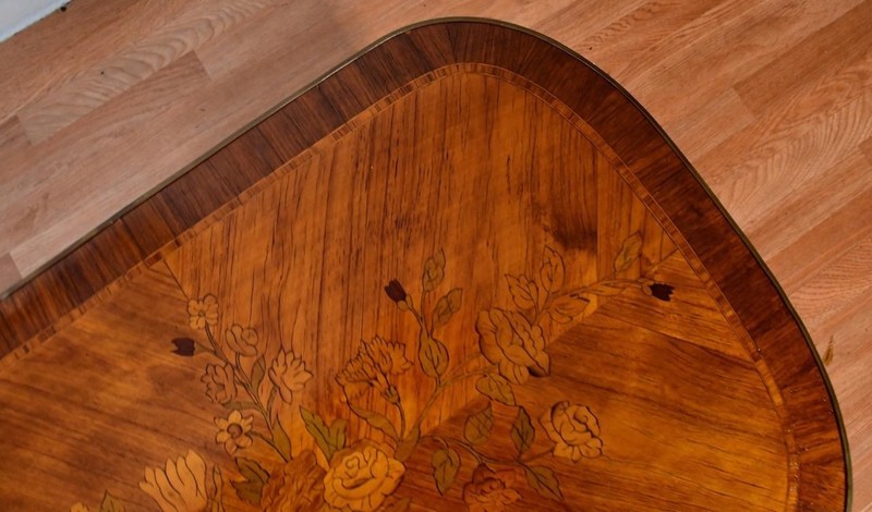 1910s Antique French Louis XV Walnut & Satinwood Inlay small Coffee Table FRANCE gallery